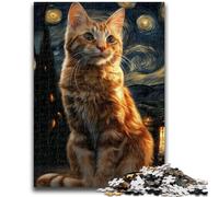 Puzzle 1000 pièces pour Adultes et Adolescents Chat du Ciel Nocturne pour Les 14 Ans et Plus Jeu intellectuel Cadeaux d'anniversaire de Noël 26x38cm