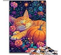 Puzzle 1000 pièces pour Adultes et Adolescents, Chat endormi sur Une Citrouille, Jouets éducatifs, Jeux Anti-Stress, décoration Murale (Taille 26x38cm)