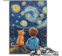 Puzzle 1000 pièces pour Adultes et Adolescents, Chat et Petit garçon, Jouets éducatifs, Jeux Anti-Stress, décoration d'intérieur Unique et Cadeaux (Taille 50x75cm)