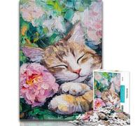 Puzzle 1000 pièces pour Adultes et Adolescents Chat Fleur 1000 pièces pour Adultes, Cadeau d'anniversaire, Cadeaux, décoration Murale pour Les 14 Ans et Plus (Taille 38x26cm)
