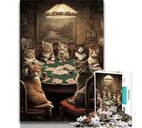 Puzzle 1000 pièces pour Adultes et Adolescents, Chat Jouant au Poker, défi d'intelligence cérébrale, Jouets addictifs pour la décoration de la Maison (Taille 38x26cm)