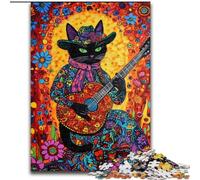 Puzzle 1000 pièces pour Adultes et Adolescents Chat Jouant de la Guitare Parmi Les Fleurs, entraînez Votre Cerveau et Vos Mains Cadeau d'anniversaire Unique pour Les 14 Ans et Plus (Taille 50x75cm)