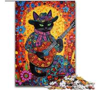 Puzzle 1000 pièces pour Adultes et Adolescents Chat Jouant de la Guitare Parmi Les Fleurs, Jeu Familial Anti-Stress, défi Difficile, renforce l'amour Entre Couples (Taille 26x38cm)