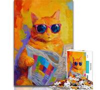 Puzzle 1000 pièces pour Adultes et Adolescents, Chat lisant Un Journal, Aide Le Cerveau à exercer des Jouets addictifs pour cultiver la Patience et améliorer la mémoire 38x26cm