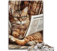 Puzzle 1000 pièces pour Adultes et Adolescents, Chat lisant Un Journal, Jouet éducatif Anti-Stress, Cadeau du Père Noël Secret pour Les 14 Ans, 50x75cm