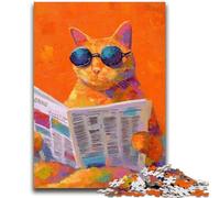 Puzzle 1000 pièces pour Adultes et Adolescents Chat lisant Un Journal Puzzle 1000 pièces, Anti-Stress, défi Difficile, Cadeaux du Père Noël Secret 38x26cm