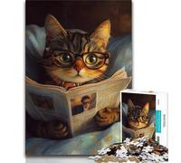 Puzzle 1000 pièces pour Adultes et Adolescents Chat lisant Un Journal Puzzle Adolescent Jouet éducatif intellectuel décompressant Cadeau d'anniversaire 26x38cm