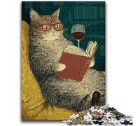 Puzzle 1000 pièces pour Adultes et Adolescents Chat lisant Un Livre Difficile à réaliser, mais Amusant et Humoristique Cadeau d'anniversaire, Cadeaux, décoration Murale 26x38cm