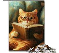 Puzzle 1000 pièces pour Adultes et Adolescents Chat lisant Un Livre, Jeu Familial Anti-Stress, défi Difficile, renforce l'amour Entre Couples (Taille 26x38cm)