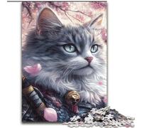 Puzzle 1000 pièces pour Adultes et Adolescents, Chat Ninja Japonais, Jeu Stimulant et Familial avec des pièces de Formes aléatoires entièrement emboîtables (Taille 26x38cm)
