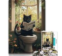 Puzzle 1000 pièces pour Adultes et Adolescents Chat Noir dans Les Toilettes Puzzles pour Adolescents Cadeau d'anniversaire Cadeaux Art Mural pour Les 14 Ans et Plus 38x26cm