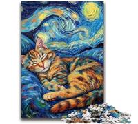 Puzzle 1000 pièces pour Adultes et Adolescents Chat Noir endormi dans Le Ciel Nocturne Un Jeu éducatif Difficile à réaliser, Amusant et Humoristique pour Un Anniversaire (50x75cm)