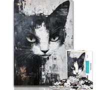 Puzzle 1000 pièces pour Adultes et Adolescents,Chat Noir et Blanc,1000 pièces pour Adolescents,Jeux d'activités familiales stimulants,Jouet de Bricolage pour décoration Murale de la Maison,Cadeaux