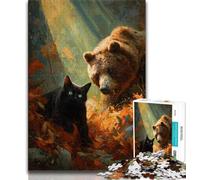 Puzzle 1000 pièces pour Adultes et Adolescents Chat Noir et Ours Brun 1000 pièces pour Adultes, pour Un Jeu Stimulant et Familial (Taille 38x26cm)