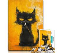 Puzzle 1000 pièces pour Adultes et Adolescents Chat Noir fumant, Jouets éducatifs et éducatifs pour la Famille, pour renforcer l'amour Entre Couples (38x26cm)