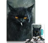 Puzzle 1000 pièces pour Adultes et Adolescents Chat Noir fumant Puzzle 1000 pièces, Jouet éducatif Anti-Stress, Superbes Cadeaux et Jouets (Taille 38x26cm)