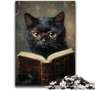 Puzzle 1000 pièces pour Adultes et Adolescents Chat Noir lisant Un Livre Anti-Stress Défi Difficile À Offrir en Cadeau à Toute la Famille 50x75cm