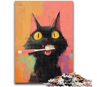 Puzzle 1000 pièces pour Adultes et Adolescents Chat Noir se brossant Les Dents Un Jeu éducatif, Amusant et Humoristique, Difficile à réaliser pour Un Anniversaire (50x75cm)