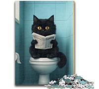 Puzzle 1000 pièces pour Adultes et Adolescents Chat Noir sur Les Toilettes Puzzles pour Adolescents, Casse-tête - Cadeau d'anniversaire pour Homme (75x50cm)
