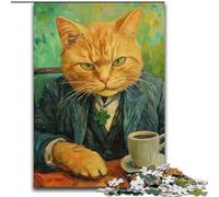 Puzzle 1000 pièces pour Adultes et Adolescents Chat Orange Buvant du café, Jeux éducatifs, décoration d'intérieur, idéal comme Cadeau pour Toute la Famille (Taille 26x38cm)