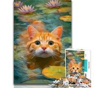 Puzzle 1000 pièces pour Adultes et Adolescents Chat Orange dans la rivière, Anti-Stress, Vacances à la Maison, Interaction Parent-Enfant (38x26cm)