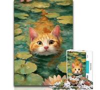 Puzzle 1000 pièces pour Adultes et Adolescents Chat Orange dans la rivière, Jeu éducatif et Stimulant pour Toute la Famille pour Anniversaire et Noël (38x26cm)