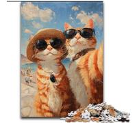 Puzzle 1000 pièces pour Adultes et Adolescents Chat Orange prenant Un Selfie Difficile à compléter mais Amusant et Humoristique avec Affiche et Feuille de Questions Assorties 50x75cm