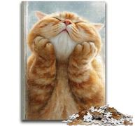 Puzzle 1000 pièces pour Adultes et Adolescents Chat Orange Tenant Un Visage Décoration Murale Artistique et idée Cadeau d'anniversaire pour Amis, Bureau à Domicile 50x75cm