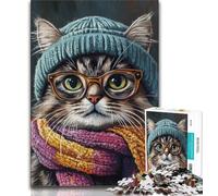 Puzzle 1000 pièces pour Adultes et Adolescents Chat Portant des Lunettes, Anti-Stress, séjour, Tuer Le Temps, liste de souhaits avec Le Père Noël (38x26cm)