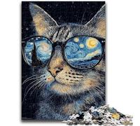 Puzzle 1000 pièces pour Adultes et Adolescents, Chat Portant des Lunettes, Puzzle 1000 pièces, Jeu Familial Anti-Stress, défi Difficile, adapté aux Couples (75x50cm)