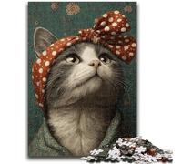 Puzzle 1000 pièces pour Adultes et Adolescents Chat Portant Un Turban Puzzles pour Adolescents, Design Dynamique et Unique Expérience de Puzzle relaxante et stimulante (38x26cm)