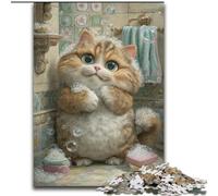 Puzzle 1000 pièces pour Adultes et Adolescents : Chat prenant Un Bain, Jeu Familial Anti-Stress, défi Difficile, renforce l'amour Entre Couples (Taille 50x75cm)