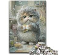 Puzzle 1000 pièces pour Adultes et Adolescents Chat prenant Un Bain Jeux éducatifs Jouets à Faire soi-même Idéal comme Cadeau pour Toute la Famille 26x38cm