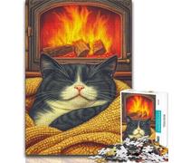 Puzzle 1000 pièces pour Adultes et Adolescents Chat près de la cheminée Puzzle Adolescent Jouet éducatif intellectuel décompressant Cadeau d'anniversaire 26x38cm