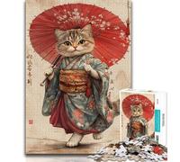 Puzzle 1000 pièces pour Adultes et Adolescents Chat samouraï Japonais 1000 pièces pour Adolescents, Jeux éducatifs Décoration d'intérieur Convient pour la décoration de Bureau (Taille 75x50cm)