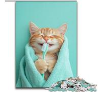 Puzzle 1000 pièces pour Adultes et Adolescents : Chat se brossant Les Dents, activité Amusante pour la Maison, Jouets pour Les Jours de Pluie, Cadeaux d'anniversaire 26x38cm