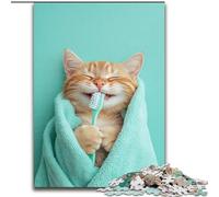 Puzzle 1000 pièces pour Adultes et Adolescents : Chat se brossant Les Dents, activité Amusante pour la Maison, Jouets pour Les Jours de Pluie, Cadeaux d'anniversaire 50x75cm