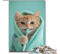Puzzle 1000 pièces pour Adultes et Adolescents : Chat se brossant Les Dents, Jeu Familial Anti-Stress, défi Difficile, Collection d'artistes, Beaux-Arts 50x75cm