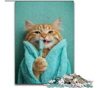 Puzzle 1000 pièces pour Adultes et Adolescents : Chat se brossant Les Dents, Jouets Anti-Stress, décoration d'intérieur Unique et Cadeaux pour Les 14 Ans, 50 x 75 cm