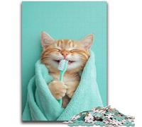 Puzzle 1000 pièces pour Adultes et Adolescents Chat se brossant Les Dents pour Les 14 Ans et Plus Jeu Impossible Cadeau d'anniversaire de Noël 26x38cm