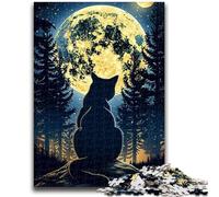 Puzzle 1000 pièces pour Adultes et Adolescents Chat sous la Lune pour Les 14 Ans et Plus Jeu Impossible Cadeau d'anniversaire de Noël 26x38cm