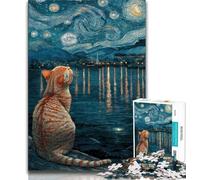 Puzzle 1000 pièces pour Adultes et Adolescents Chat sous Le Ciel étoilé, Aide Le Cerveau à exercer des Jouets addictifs pour cultiver la Patience Décoration Parfaite 75x50cm