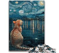 Puzzle 1000 pièces pour Adultes et Adolescents Chat sous Le Ciel étoilé Jeux éducatifs Jouets à Faire soi-même Idéal comme Cadeau pour Toute la Famille 26x38cm