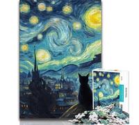 Puzzle 1000 pièces pour Adultes et Adolescents Chat sous Le Ciel étoilé Puzzle 1000 pièces, Cadeau d'anniversaire, Cadeaux, décoration Murale pour Les 14 Ans et Plus (Taille 75x50cm)