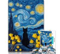 Puzzle 1000 pièces pour Adultes et Adolescents Chat sous Le Ciel étoilé Puzzle Adulte, liste de souhaits avec Père Noël pour et 14 Ans (Taille 38x26cm)