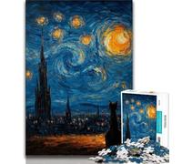 Puzzle 1000 pièces pour Adultes et Adolescents Chat sous Le Ciel étoilé Puzzles pour Adultes, Jeux éducatifs Décoration Murale Cadeaux d'anniversaire et de Noël Uniques (Taille 38x26cm)