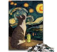 Puzzle 1000 pièces pour Adultes et Adolescents Chat sous Le Ciel Nocturne Difficile à réaliser, mais Amusant et Humoristique Décoration d'intérieur et Cadeaux Uniques 50x75cm