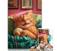 Puzzle 1000 pièces pour Adultes et Adolescents Chat sur Le canapé, Anti-Stress Staycation Kill Time Wishlist avec Père Noël (38x26cm)