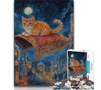Puzzle 1000 pièces pour Adultes et Adolescents Chat sur Tapis Volant, Aide Le Cerveau à exercer des Jouets addictifs pour cultiver la Patience Décoration Parfaite 38x26cm