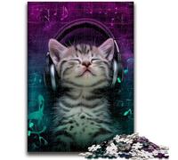 Puzzle 1000 pièces pour Adultes et Adolescents : Chaton avec écouteurs pour stimuler Le Cerveau, Jouets addictifs pour cultiver la Patience, Collection d'artistes, Beaux-Arts, 26 x 38 cm